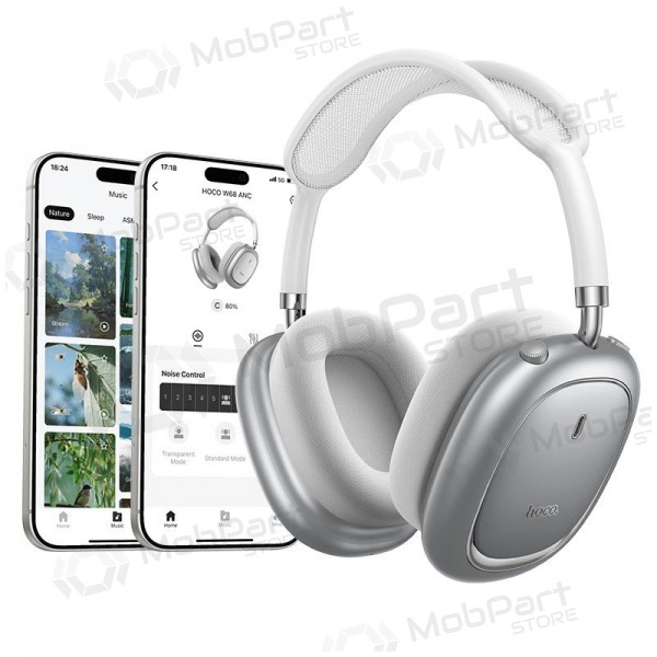 Bezvadu austiņas ar mikrofonu Hoco W68 ANC Bluetooth melnas