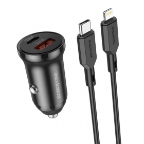 Lādētājs automobilinis Borofone BZ18A USB-A/Type-C PD20W+QC3.0 + Lightning (melns)