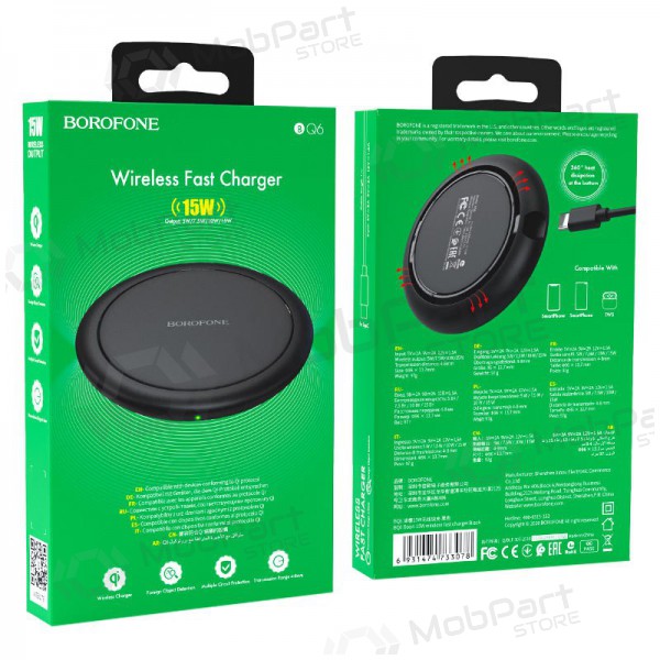 Lādētājs bezvadu Borofone BQ6 QC3.0 (15W) (melns)