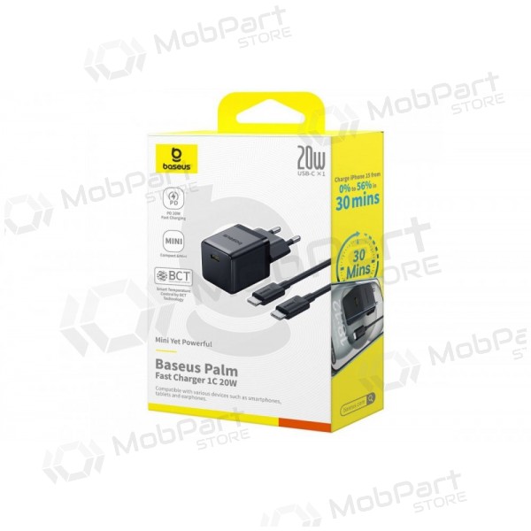 Lādētājs Baseus Palm 20W USB-C + USB-C to USB-C cable 1.0m melns P10111602113-01