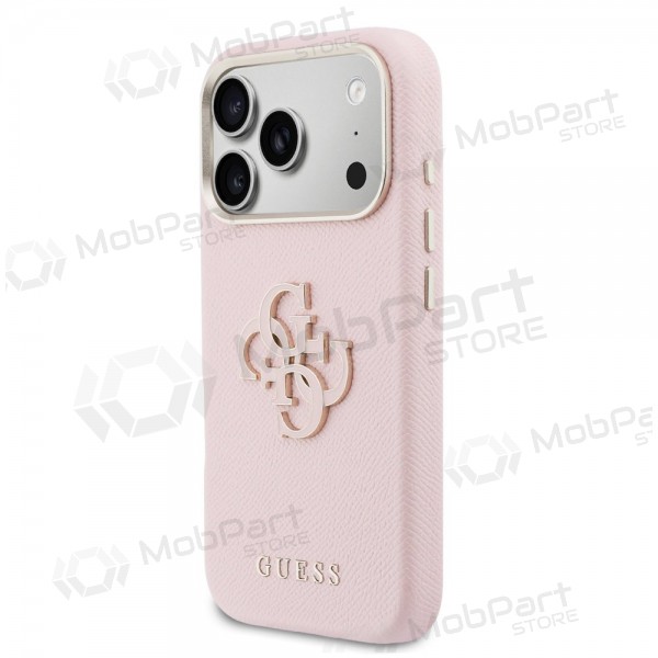 Apple iPhone 17 Pro Max maciņš - Guess PU Grained 4G Resin Metal Logo (rozā)