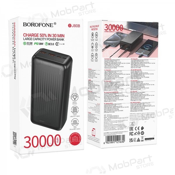 Ārējā baterija Power Bank Borofone BJ80B 22.5W 30000mAh melna