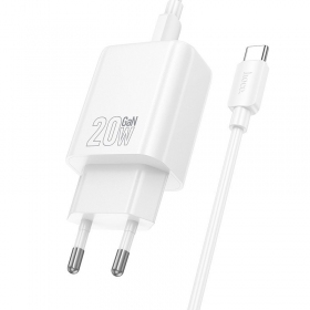 Tālruņa lādētājs Hoco N60 GaN USB-C ar USB-C kabeli 1 m balts