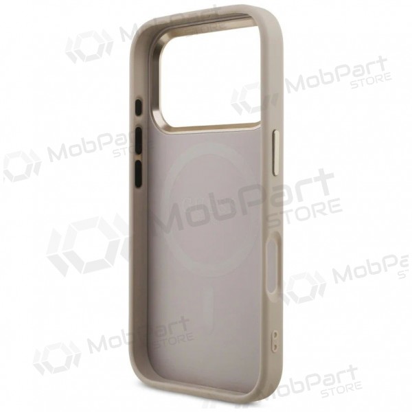 Apple iPhone 17 Pro maciņš - Guess PU Leather 4G Strass Triangle Logo Gold Frame MagSafe (rozā)