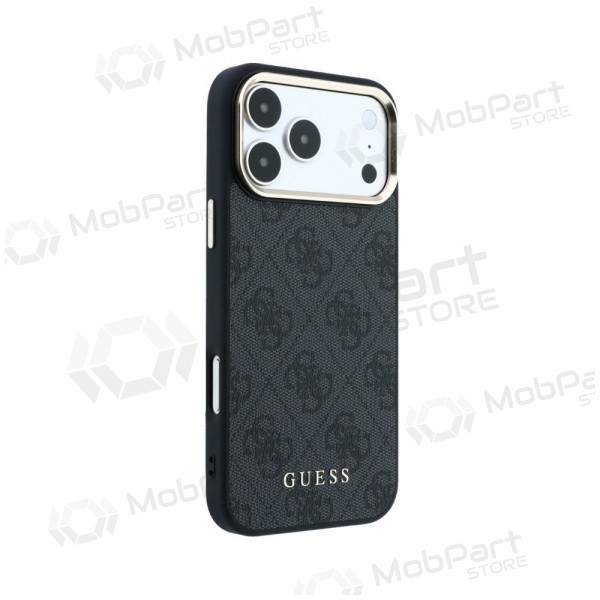 Apple iPhone 18 Pro Max maciņš - Guess PU Leather 4G Gold Frame MagSafe (melns)