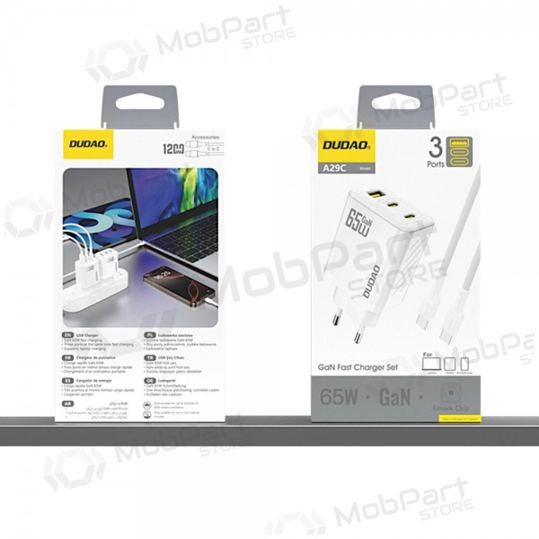 Tālruņa lādētājs Dudao A28PC 45 W GaN 2x USB-C ar USB-C kabeli 1 m melns
