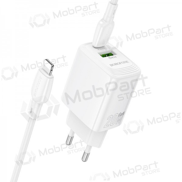 Tālruņa lādētājs Borofone BN27 20 W USB-C + USB-A ar Lightning kabeli 1 m balts