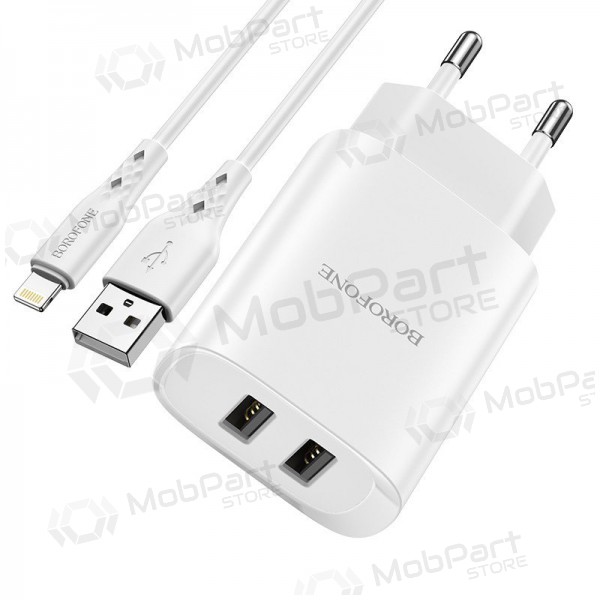 Lādētājs Borofone BN2 2xUSB 2.1A + Lightning (balts)