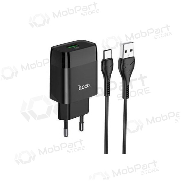 Lādētājs HOCO C72Q Glorious USB + type-C kabelis (QC3.0) (melns)