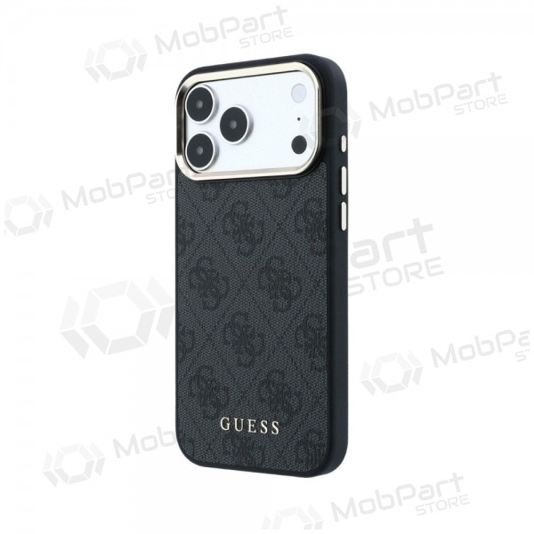 Apple iPhone 18 Pro Max maciņš - Guess PU Leather 4G Gold Frame MagSafe (melns)