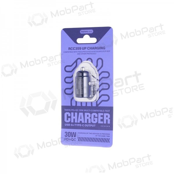 Automašīnas tālruņa lādētājs Remax RCC359 30 W USB-C + USB-A melns