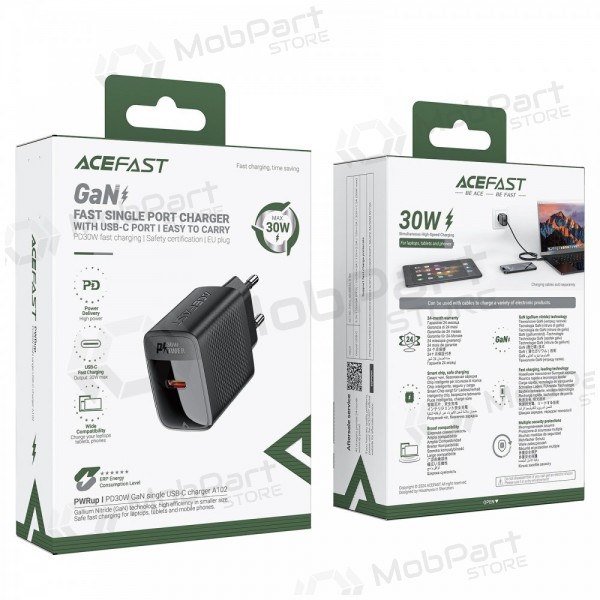 Lādētājs Acefast A98 30W GaN USB-C/USB-A melns