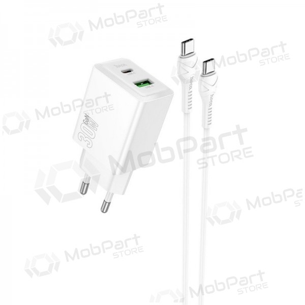 Tālruņa lādētājs Hoco N71 30 W GaN USB-C + USB-A ar USB-C kabeli 1 m balts