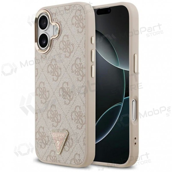 Apple iPhone 17 maciņš - Guess PU Leather 4G Strass Triangle Logo Gold Frame MagSafe (rozā)