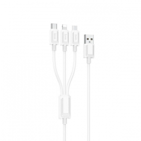 USB kabelis Hoco X74 3in1 microUSB-Lightning-Type-C 1.0m (balts)