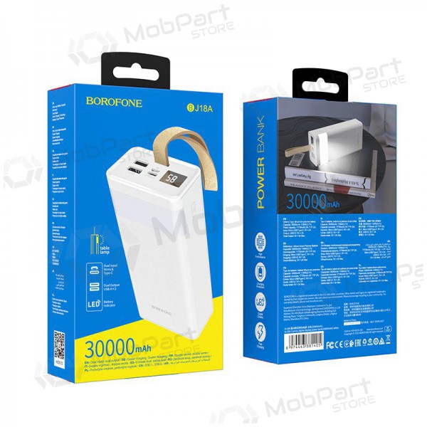 Ārējā baterija Power Bank Borofone BJ18A 2xUSB 2A 30000mAh balta