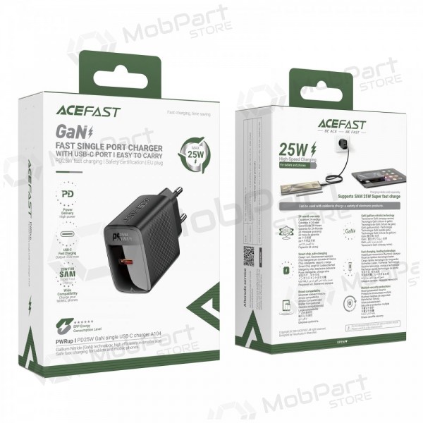 Tālruņa lādētājs Acefast A104 25 W GaN USB-C melns