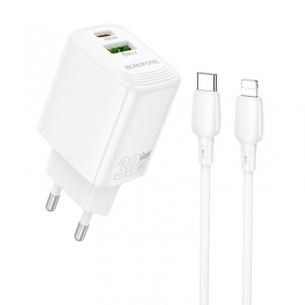 Lādētājs Borofone BN29 30W USB-C/USB-A + USB-C to Lightning cable 1.0m balts
