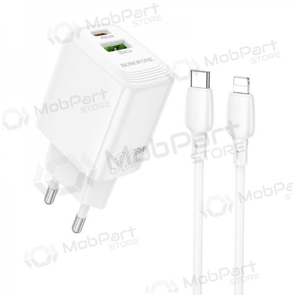 Lādētājs Borofone BN29 30W USB-C/USB-A + USB-C to Lightning cable 1.0m balts