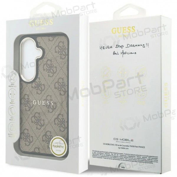 Samsung Galaxy S26 maciņš - Guess PU Leather 4G Gold Frame Magnetic (brūns)