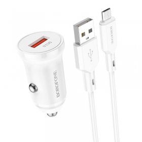 Lādētājs automobilinis Borofone BZ18 Quick Charge 3.0 18W + MicroUSB (balts)