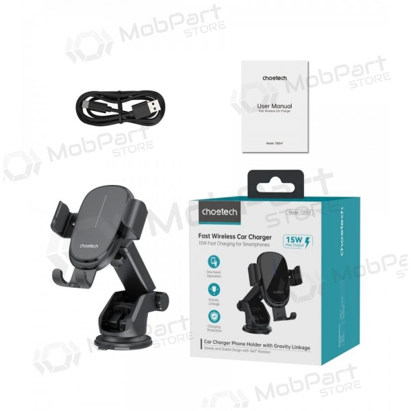 Automobilinis laikiklis-lādētājs Choetech T203-F 15W Gravity Car Charger Holder melns