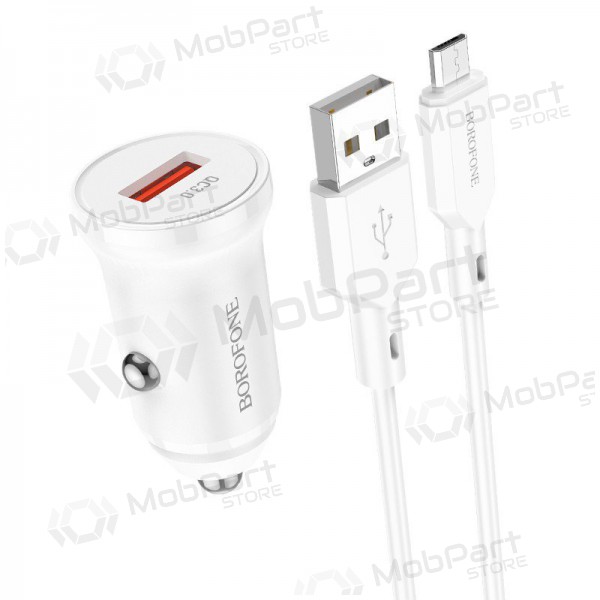 Lādētājs automobilinis Borofone BZ18 Quick Charge 3.0 18W + MicroUSB (balts)