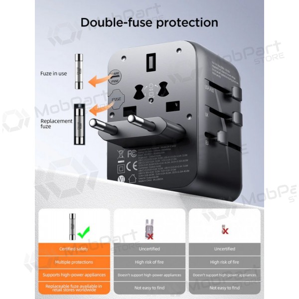 Universāls kelioninis lādētājs Joyroom JR-TCW01 3xUSB-A/USB-C melns