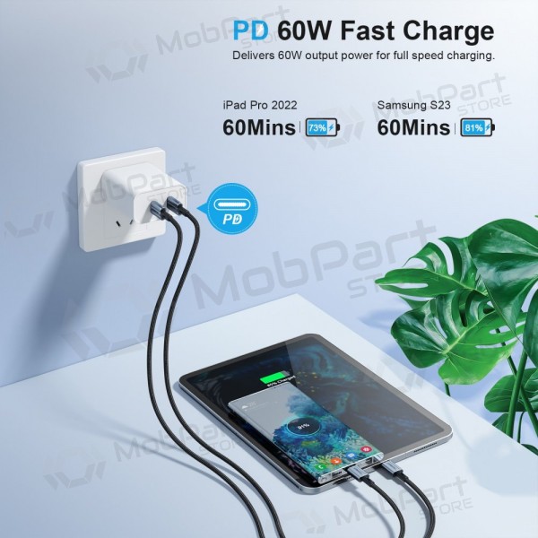 USB kabelis Choetech XCC-1015 USB-C to USB-C PD60W 2.0m melns