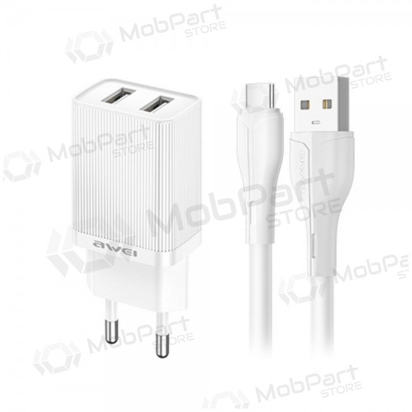 Lādētājs Awei C15T-EU 2xUSB-A 10W + USB to USB-C cable balts