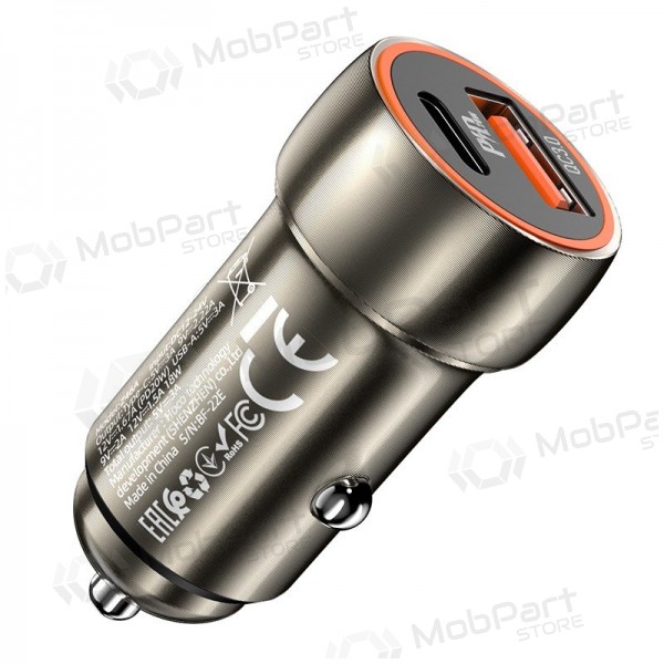 Lādētājs automobilinis Hoco Z46A USB-A/Type-C PD20W+QC3.0 pelēks