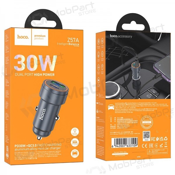 Automašīnas tālruņa lādētājs Hoco Z57A 30 W USB-C + USB-A