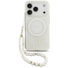 Apple iPhone 18 Pro maciņš - Guess IML Flowers Allover Strap MagSafe (balts)