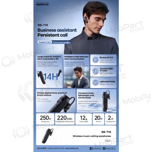 Bezvadu brīvroku aprīkojums Remax RB-T19 melna