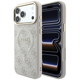Apple iPhone 18 Pro Max maciņš - Guess PU Leather 4G Gold Frame Embossed MagSafe (brūns)