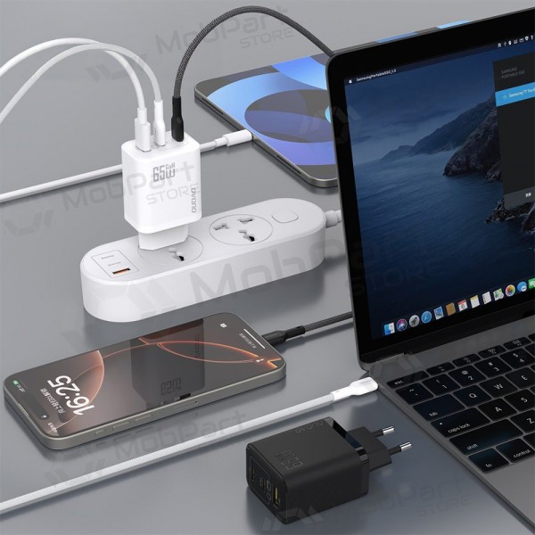 Tālruņa lādētājs Dudao A28PC 45 W GaN 2x USB-C ar USB-C kabeli 1 m melns