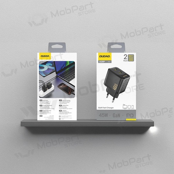 Tālruņa lādētājs Dudao A28P 45 W GaN 2x USB-C melns