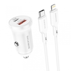 Lādētājs automobilinis Borofone BZ18A USB-A/Type-C PD20W+QC3.0 + Lightning (balts)