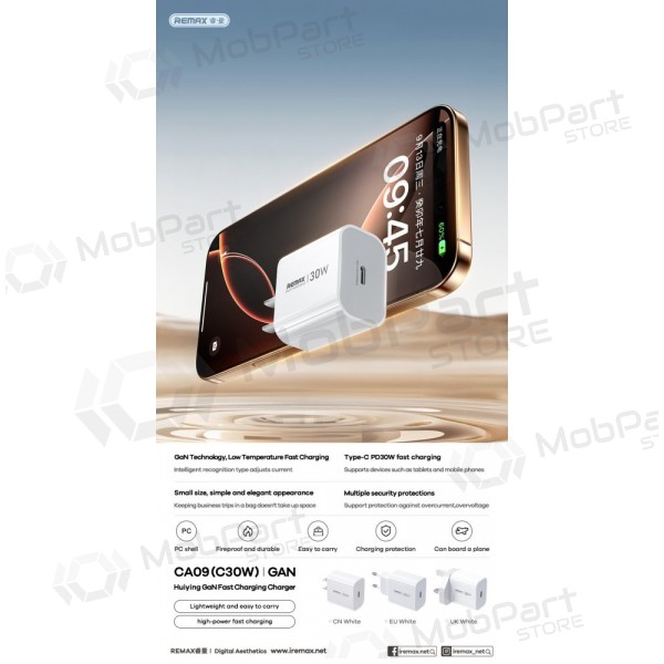 Tālruņa lādētājs Remax CA09 30 W USB-C balts