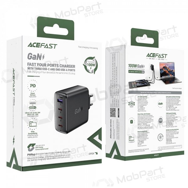 Tālruņa lādētājs Acefast A94 100 W GaN 3x USB-C + USB-A melns