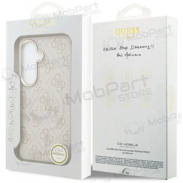 Samsung Galaxy S26 maciņš - Guess PU Leather 4G Gold Frame Magnetic (rozā)