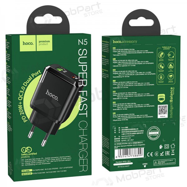 Lādētājs Hoco N5 USB Quick Charge 3.0 + PD 20W (3.1A) (melns)