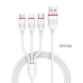 USB kabelis Borofone BX17 3in1 microUSB-Lightning-Type-C (balts)