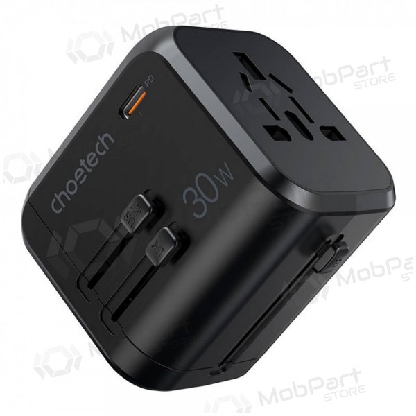 Universāls kelioninis lādētājs Choetech PD5008 30W USB-C/3xUSB-A melns