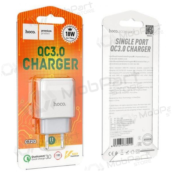 Lādētājs HOCO C72Q Glorious USB (QC3.0) (balts)