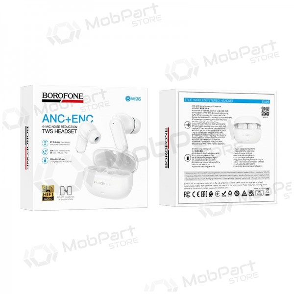 Borofone BW96 Bluetooth ANC ENC USB-C baltas maciņš