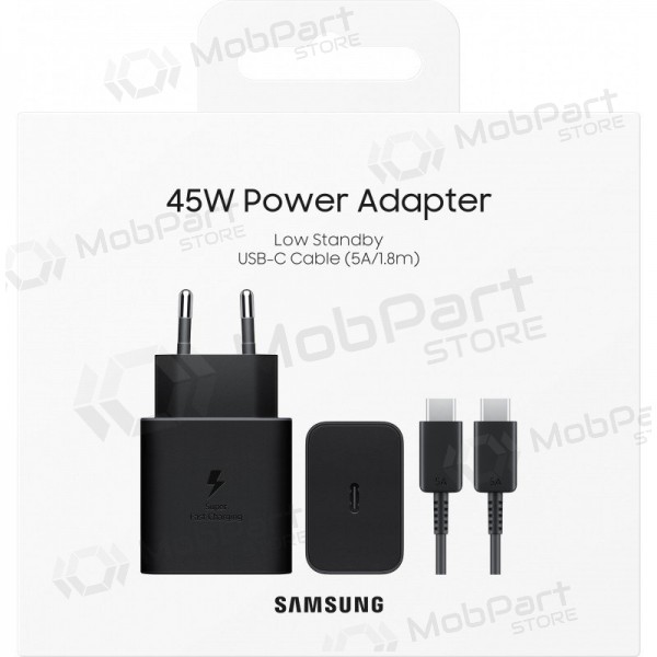 Lādētājs Samsung EP-T4511XBEGEU 45W + USB-C to USB-C kabelis melns