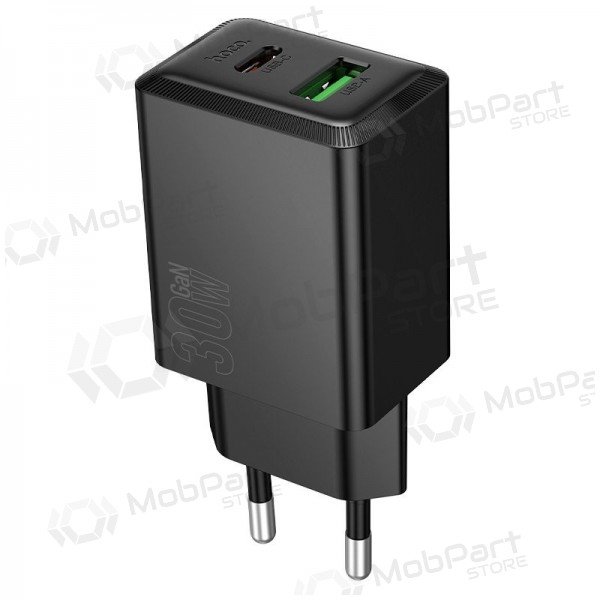 Tālruņa lādētājs Hoco N71 30 W GaN USB-C + USB-A melns