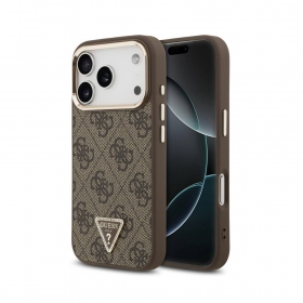 Apple iPhone 18 Pro maciņš - Guess PU Leather 4G Strass Triangle Logo Gold Frame MagSafe