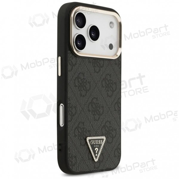 Apple iPhone 17 Pro Max maciņš - Guess PU Leather 4G Strass Triangle Logo Gold Frame MagSafe (melns)